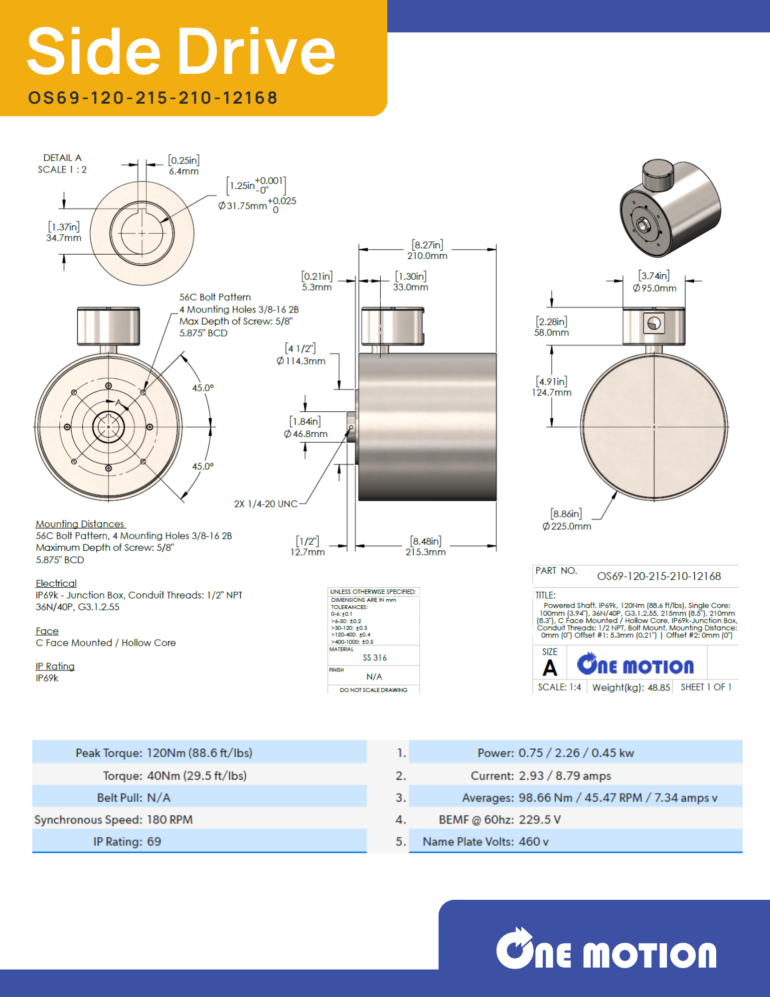 Side Drive Technical Drawing and Specifications